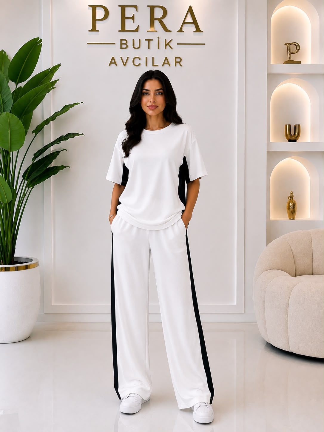 ✨ Premium Oysh Kumaş Siyah Şerit Detaylı Takım