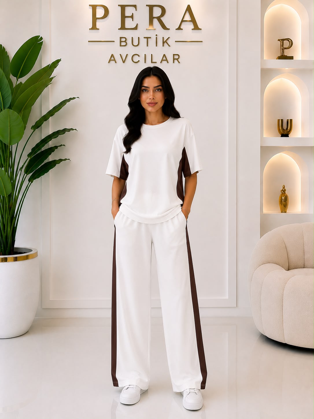 ✨ Premium Oysh Kumaş Acı Kahve Şerit Detaylı Takım