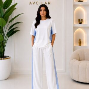 ✨ Premium Oysh Kumaş Bebe Mavi Şerit Detaylı Takım