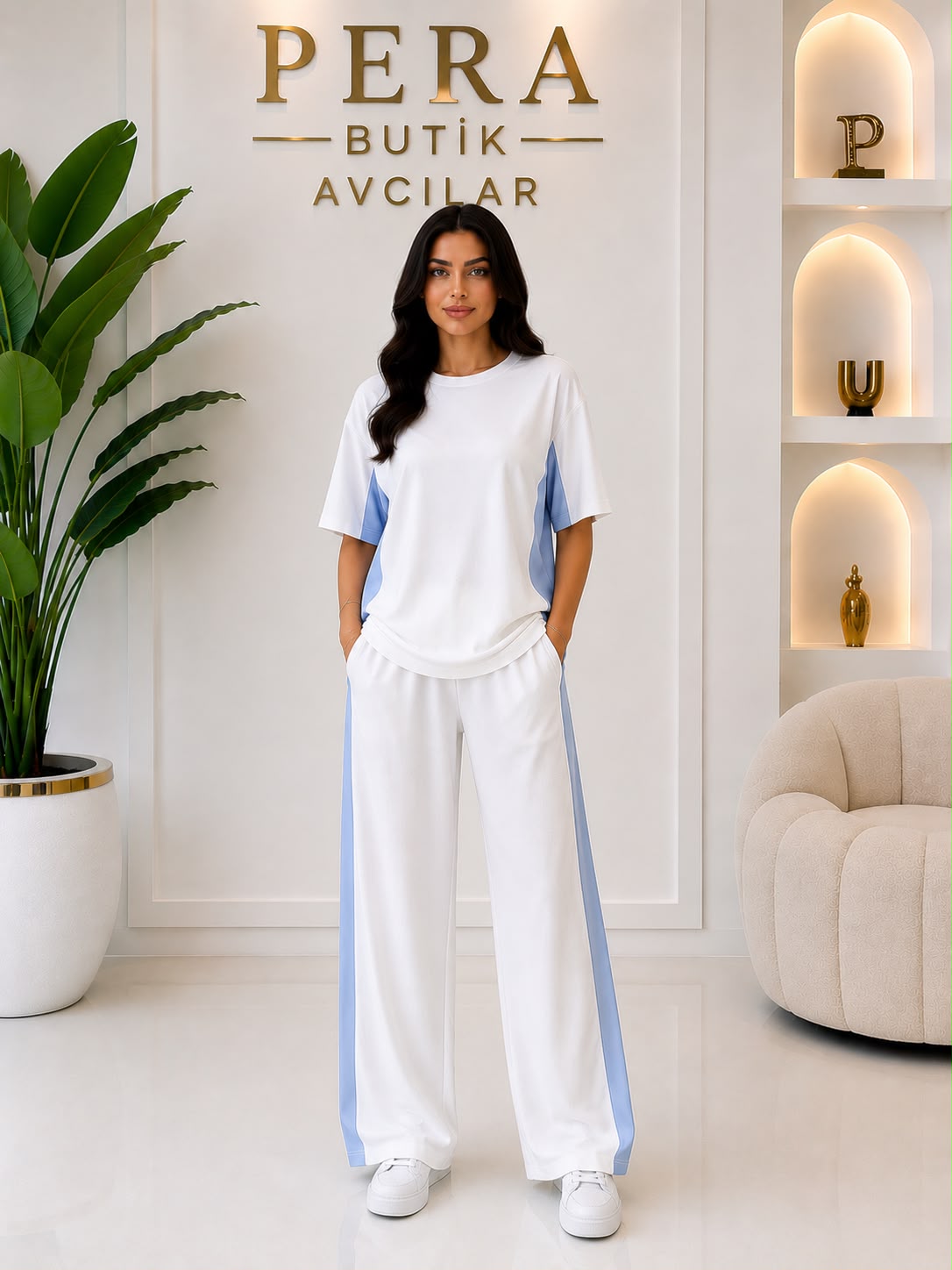 ✨ Premium Oysh Kumaş Bebe Mavi Şerit Detaylı Takım