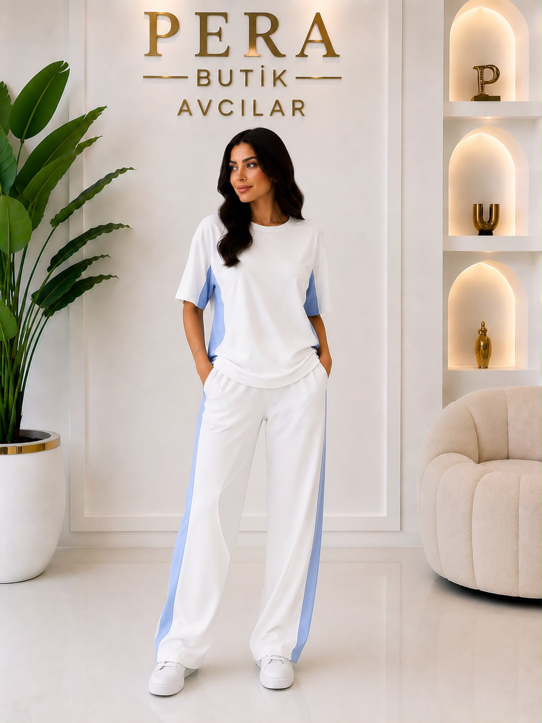 ✨ Premium Oysh Kumaş Bebe Mavi Şerit Detaylı Takım - Görsel 2