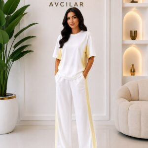 ✨ Premium Oysh Kumaş Sarı Şerit Detaylı Takım